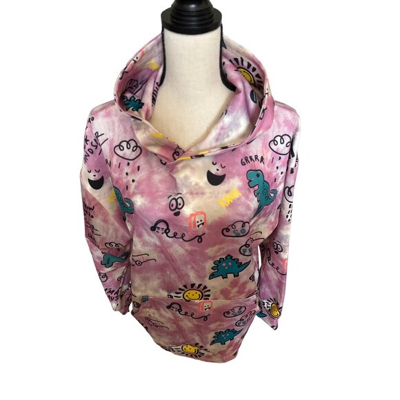Shein Dinosaur Tie Dye Hoodie Purple Sunshine Faces Fun Kangaroo Pocket Medium - Picture 3 of 7